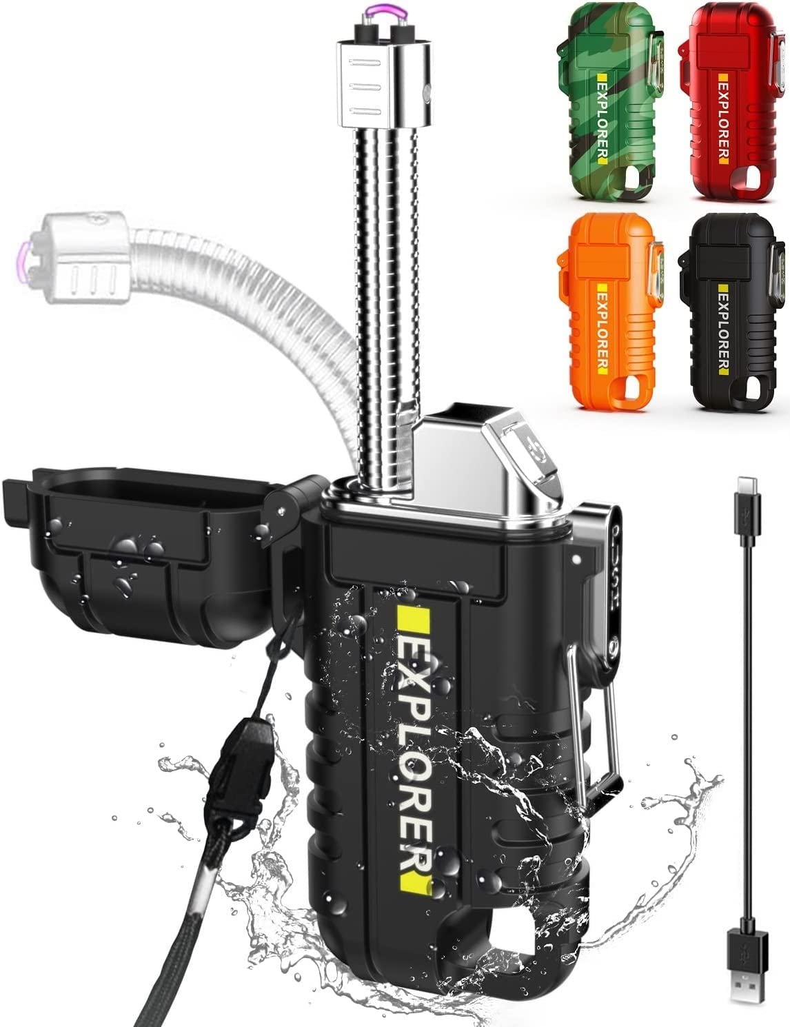 SkyShopy Rechargeable Electric Lighter with 360° Flexible Long Neck for Candle Grill, Waterproof USB Arc Lighters with Lanyard and Hanging Hole, Windproof Plasma Flameless Lighter SkyShopy Rechargeable Electric Lighter with 360° Flexible Long Neck for Candle Grill, Waterproof USB Arc Lighters with Lanyard and Hanging Hole, Windproof Plasma Flameless Lighter